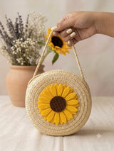 Sunflower Jute Sling Bag - Blue
